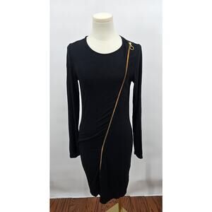 ASOS Black Long Sleeve Bodycon Dress with Gold Diagonal Zipper